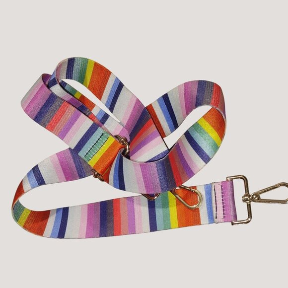 Long Adjustable Rainbow Colorful Stripe Bag Replacement Strap Gold Swivel Clasp - Picture 8 of 9